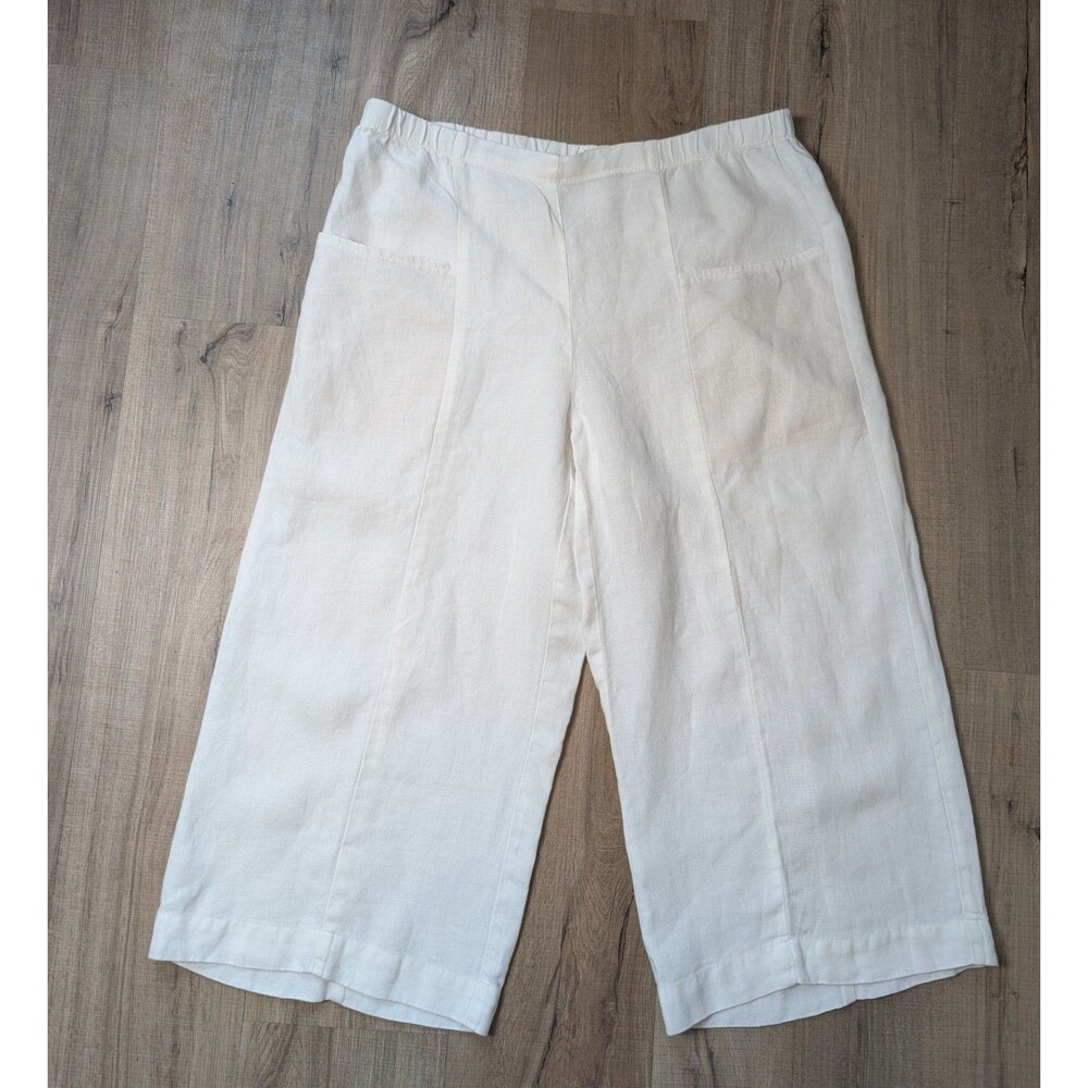Pure Jill Size M 100% Linen Wide Leg Crop Pants Off White Ivory Culottes *Read
